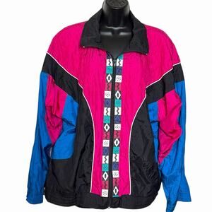 VINTAGE 80s 90s SUNTERRA WINDBREAKER COLORBLOCK JACKET MULTICOLOR RETRO SIZE XL